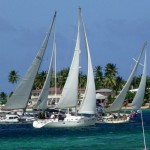 The first race of the Mieco Beach Yacht Club. From left are Roxanne, Kaimana, and Seal. Photo: Grant James