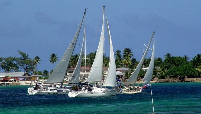 The first race of the Mieco Beach Yacht Club. From left are Roxanne, Kaimana, and Seal. Photo: Grant James