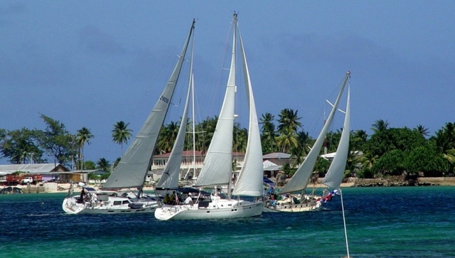 The first race of the Mieco Beach Yacht Club. From left are Roxanne, Kaimana, and Seal. Photo: Grant James