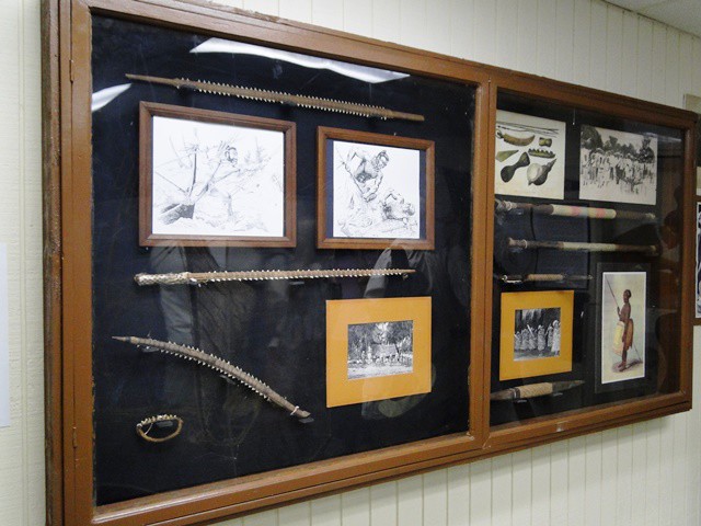 A panel of tools and related illustrations in the Alele Museum. Photo: Karen Earnshaw