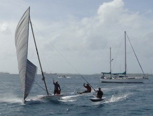Zipping across Majuro lagoon on a Marshallese canoe. Photo: Karen Earnshaw