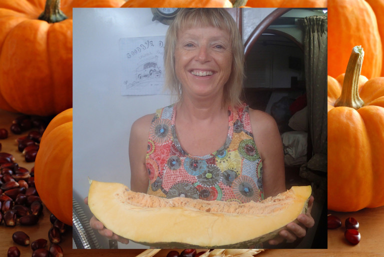 Janet with her pumpkin. Photo: David Mason