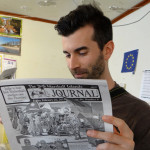 The Washington Post's Dan Zak reads The Marshall Islands Journal (marshallislandsjournal.com). Photo: Hilary Hosia