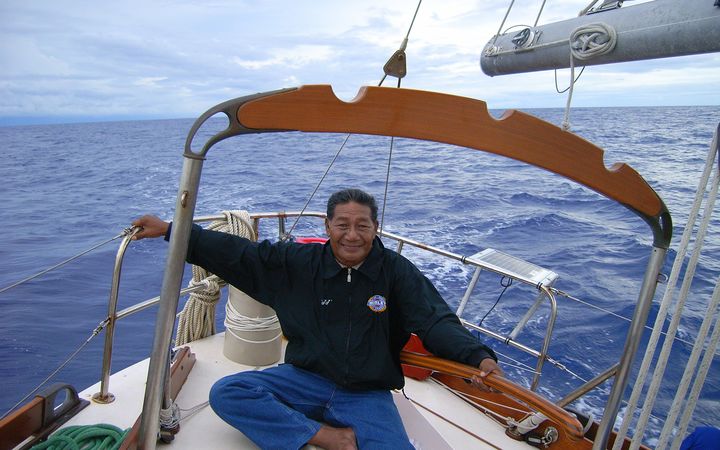 The late Korent Joel pictured on a navigation teaching trip in the mid-2000s in the Marshall Islands. Mr Joel was one of only a handful of Marshall Islanders who still knew traditional wave and star navigation. Photo: Alson Kelen