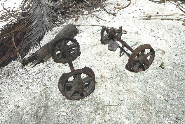 Rusted cart wheels on Mili Atoll