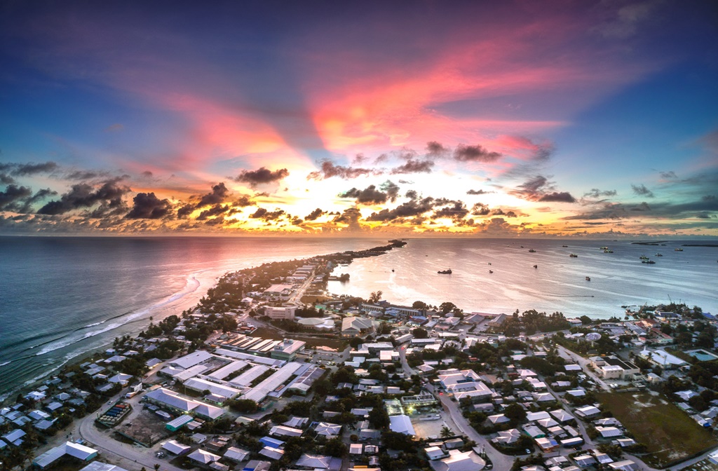 A glorious sunset photo of Majuro taken in Delap and looking towards Laura. Photo: Jamison Logan.