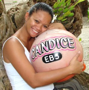 Candice Guavis with one of the Enemanet mooring buoys. Photo: Karen Earnshaw.