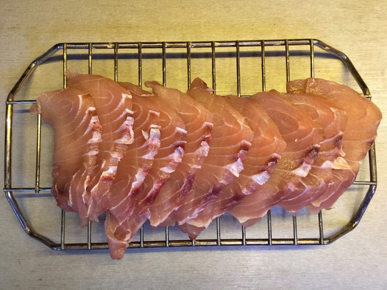 Pieces of sailfish ready to be smoked. Photo: Karen Earnshaw