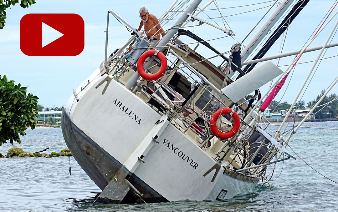 The yacht Ahaluna on the reef in Majuro. Photo: Kelly Lorennij.