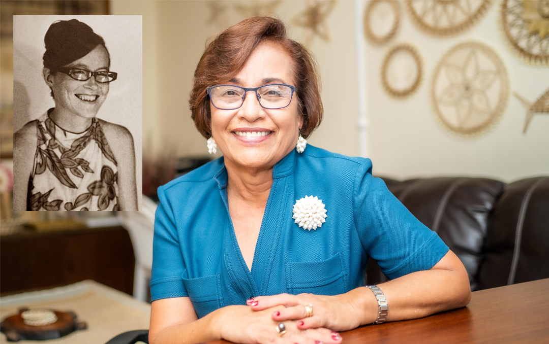 Former President Dr. Hilda Heine with insert of her former teacher Dianne Brandhorst.