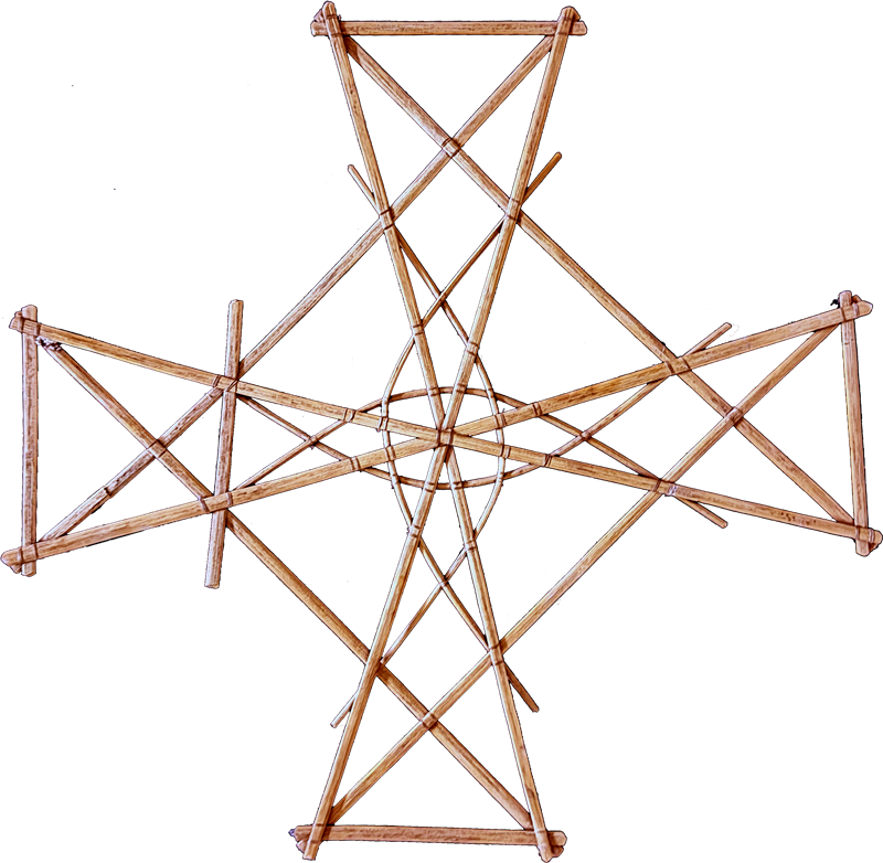 A Marshallese stick chart with a compass