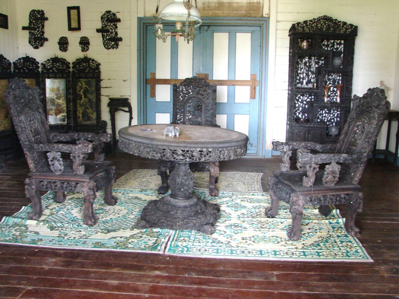 The intricate furniture in the main room. Photo: Karen Earnshaw