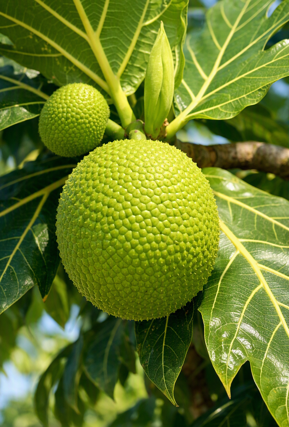 Close-up of a healthy breadfruit on Majuro Atoll