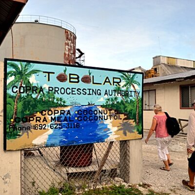 The welcome sign at Tobolar next to Delap Dock. Photo Karen Earnshaw
