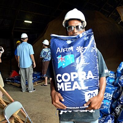 Tobolar copra is turned into meal for farm animals and, in the case, it is being shipped to Australia. Photo: Karen Earnshaw