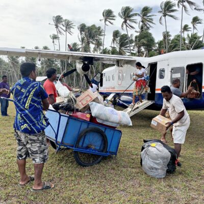 An AMI plane lands at Namu Atoll. Photo: Hilary Hosia for the Marshall Islands Journal.