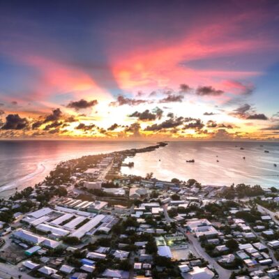 A glorious sunset photo of Majuro taken in Delap and looking towards Laura. Photo: Jamison Logan.