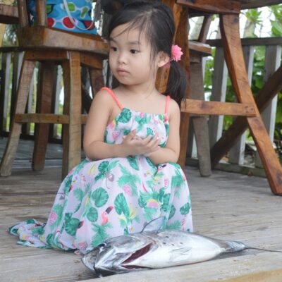 Ophelia with Mie's fish. Photo: Karen Earnshaw