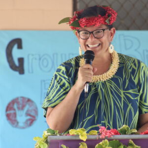 PSS Commissioner Natalie Nimmer at a groundbreaking for the Majuro Deaf Education Center. Photo: Wilmer Joel.