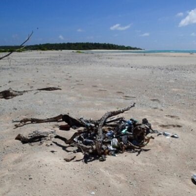 A sad pile of trash on the beach at Rongerik. Photo: SV Mahili