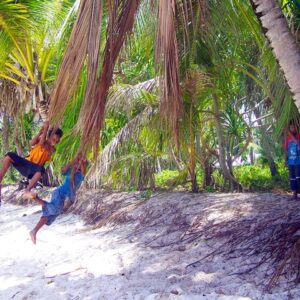 No rope? No seat? A few palm fronds will do the trick on Aur Atoll. Photo: David Mancini