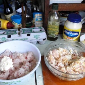 Processed marlin ready to be mixed with the other ingredients. Photo: Karen Earnshaw