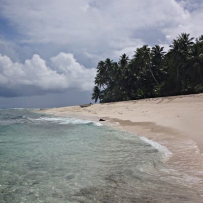 The tide creeps up on a Jemo Island beach. Photo: Nicky deBrum.