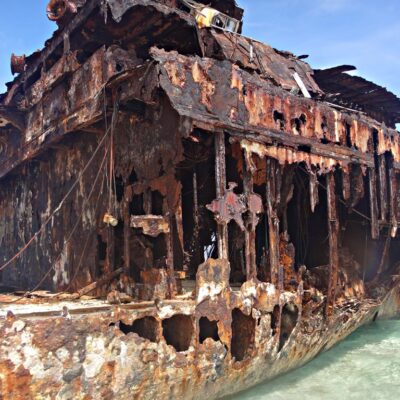 The wreck of the Marshall Islander that sits rotting on Jemo Island. Photo: Nicky deBrum