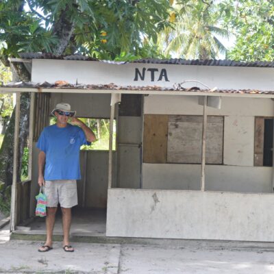 Cary Evarts at the NTA office on Maloelap Atoll. Photo: Karen Earnshaw.