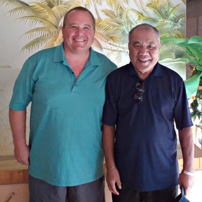 Commodore Mark Stearns with Mayor Ankit Typhoon at the Tide Table. Photo: Angie Stearns.