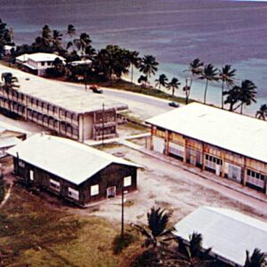 An unknown building, perhaps a school, on Majuro in the 1970s.