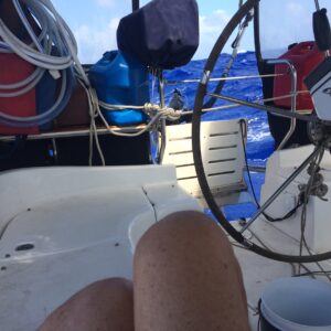 The cockpit of Wind Ryder as we voyaged from Wake to Majuro. Photo: Karen Earnshaw