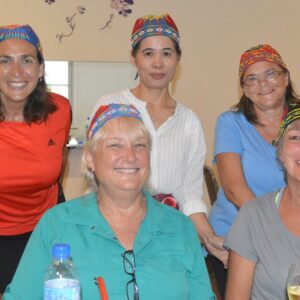 Happy customers at Won Hai Shien wearing their Taiwanese happy caps. Photo: Karen Earnshaw
