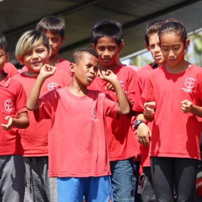 Majuro Coop School students perform on World Tuna Day. Photo: Rebecca Lathrop.